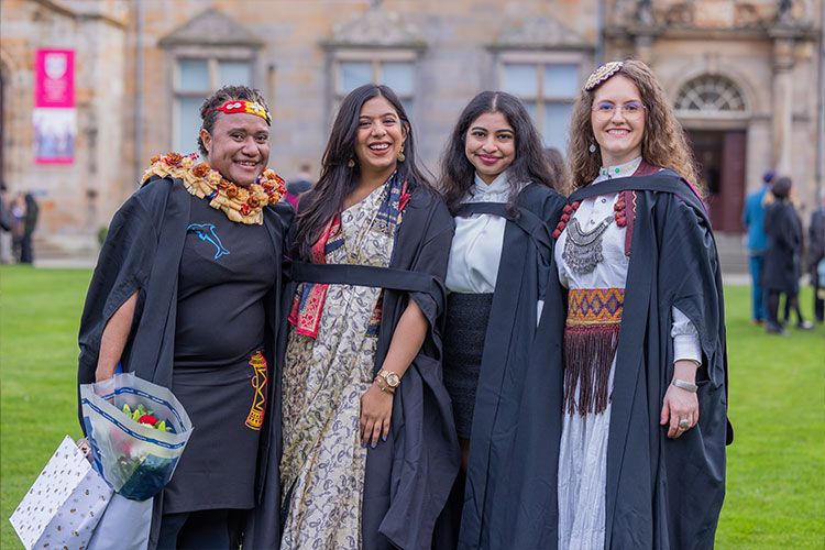 Graduating students in St Andrews wearing their national dress