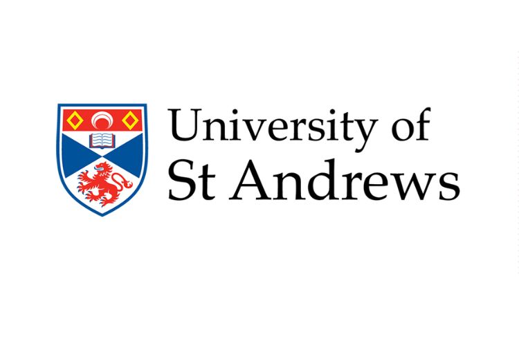 University logo showing red, blue and yellow crest with University of St Andrews text in black