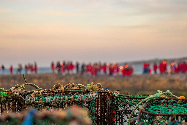 students on cross pier