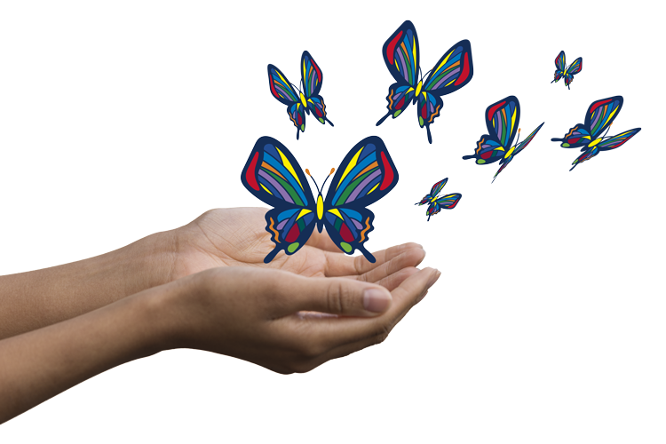 Hand releasing butterflies