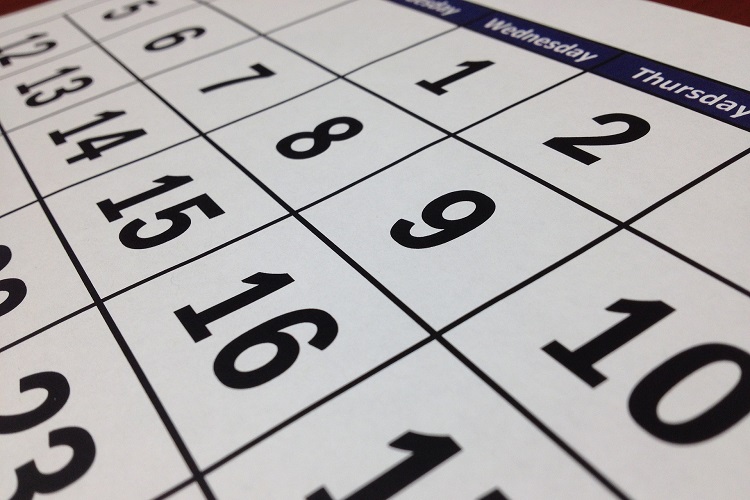 A close up of a calendar