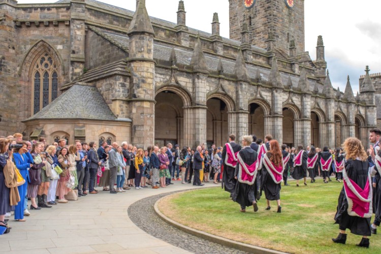 Graduating students at St Salvator's Quadrangle at the University of St Andrews