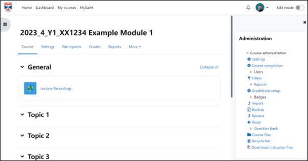 Screenshot of a Moodle course page.