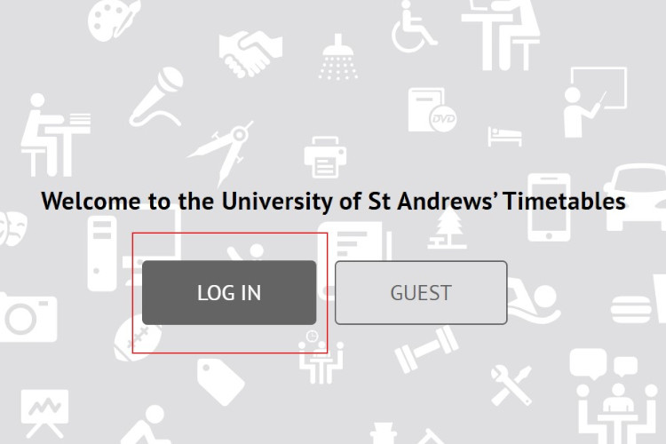 Screenshot of Timetables system at the University of St Andrews, highlighting the student login button.