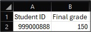 Screenshot of CSV file after all columns except Student ID and Final grade have been deleted.