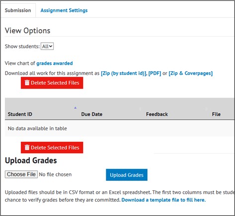 Screenshot of MMS 'Detailed Settings' screen showing the 'Choose file' button and 'Upload Grades' button.