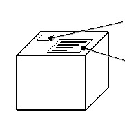 Black and white drawing of a parcel with two labels on its top face
