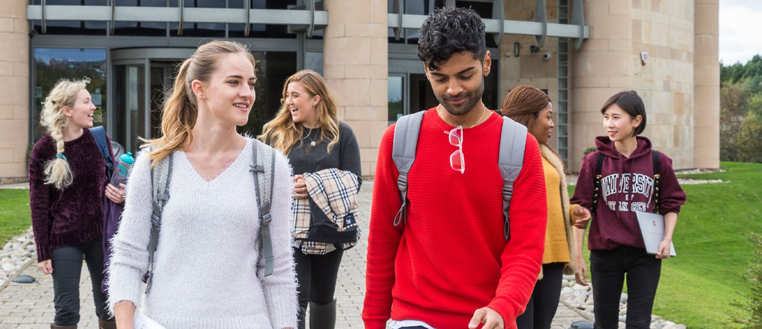 Students coming out of the Gateway building at the University of St Andrews