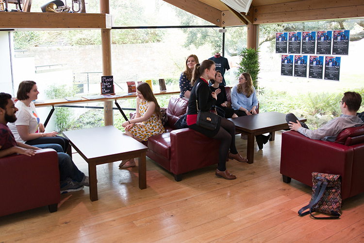 Students chatting in the Byre Theatre