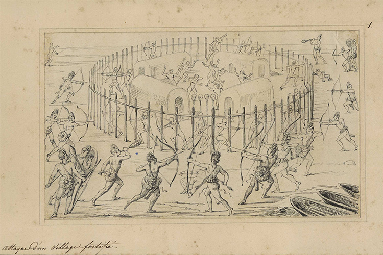 Sketch of an attack on a fortified village