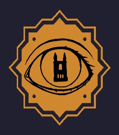 Victorian Visions Exhibition logo. A cathedral sits within a human eye
