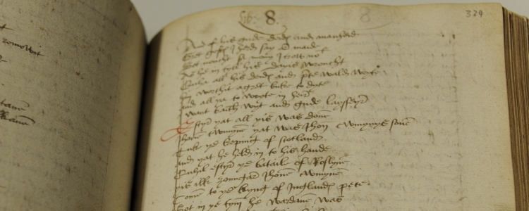 Cropped photo of Wyntoun manuscript with page open