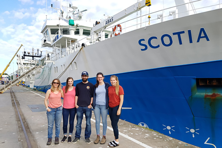 Members of the Blue Carbon team and the research vessel MRV Scotia