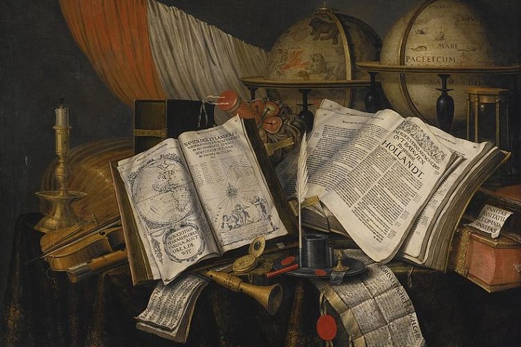 Edwaert Collier Vanitas - Still life with books and flags