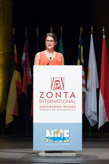 Grad student Camille giving a speech at Zonta.