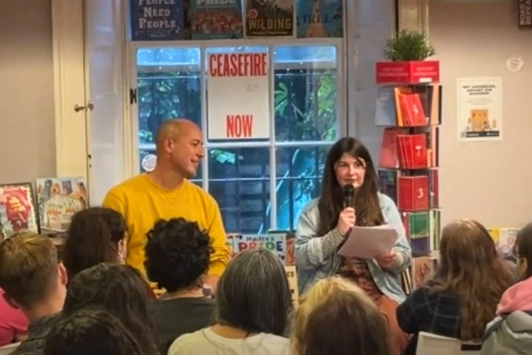 Dr Erin Robbins (right) and Dr Akira O'Connor (left) speaking at the launch of their book, Colonised Minds at Lighthouse Bookshop