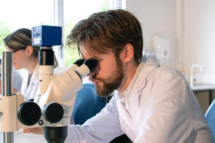 Student at microscope