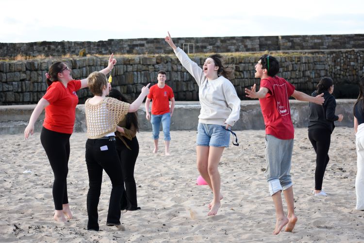 First Chances Fife student group playing at the beach