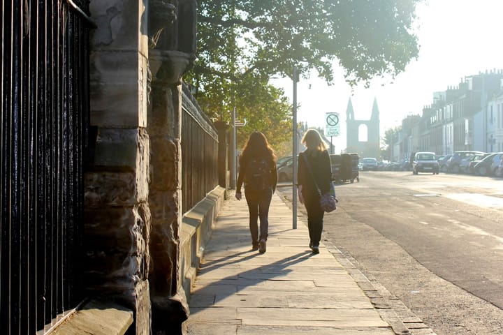 Students walking along North Street in St Andrews