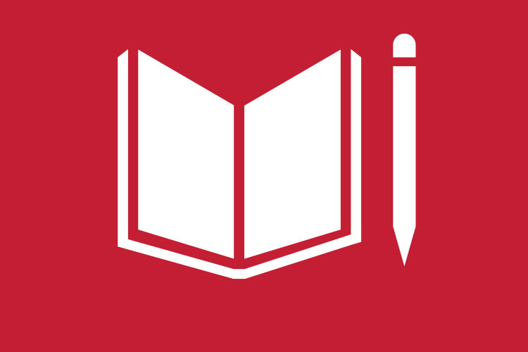 Graphic of a book with a pencil