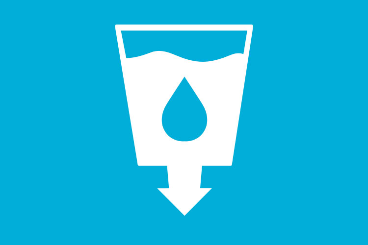 Graphic of a glass of water with a downward arrow at the bottom