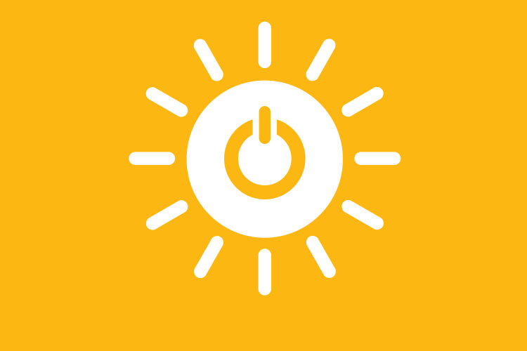 Graphic of a sun with a power icon in the centre