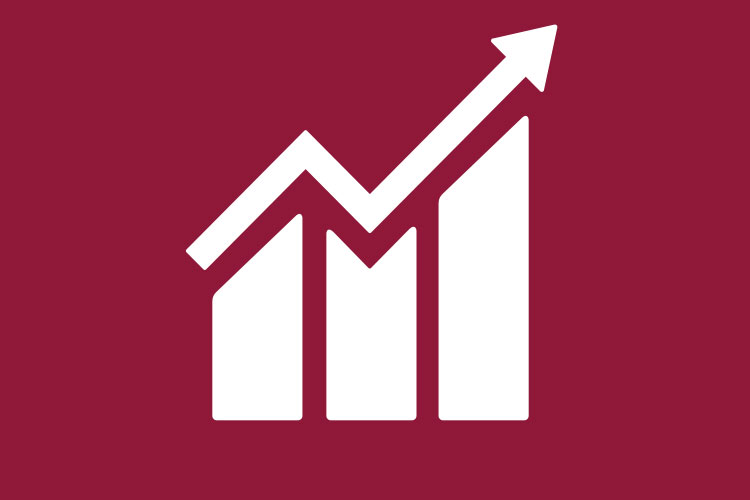 Graphic of an upward climbing bar chart