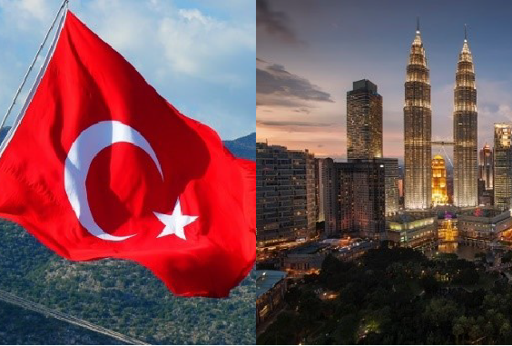 Turkish flag and a city skyline