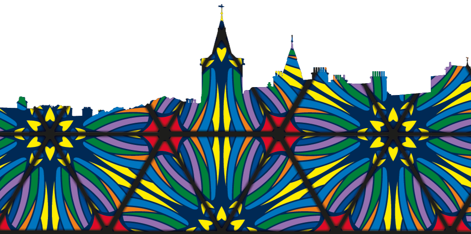 Skyline with kaleidoscope pattern