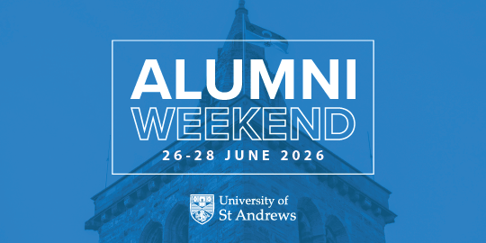 Blue background with text that reads 'Alumni Weekend 26-28 June 2026'