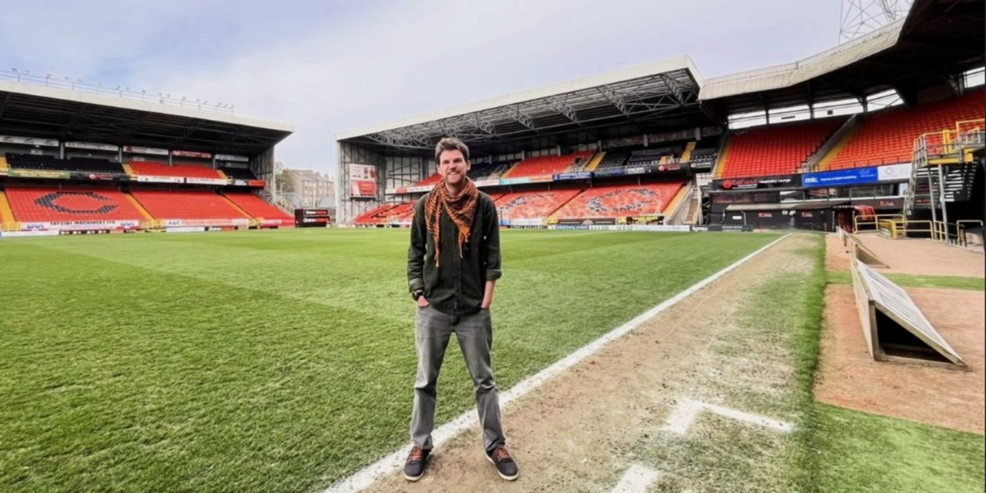 Fergus poses for a photo on the grounds of Tannadice Park, Dundee Fergus poses for a photo on the grounds of Tannadice Park, Dundee