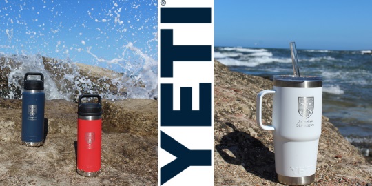 University of St Andrews branded Yeti water bottles and thermos cup, pictured for promotional purposes on the rocks at the beach. University of St Andrews branded Yeti water bottles and thermos cup, pictured for promotional purposes on the rocks at the beach.