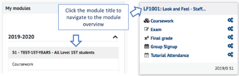 A screenshot of links to an example module in MMS and MySaint